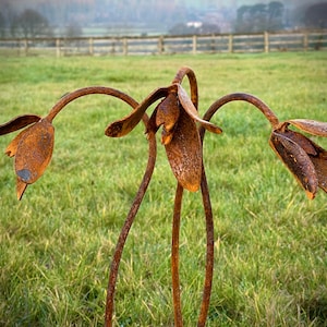 Exterior Rustic Rusty Metal Snowdrops Flower Garden Art Garden Stake Yard Art Sculpture Spring Gift Present image 2