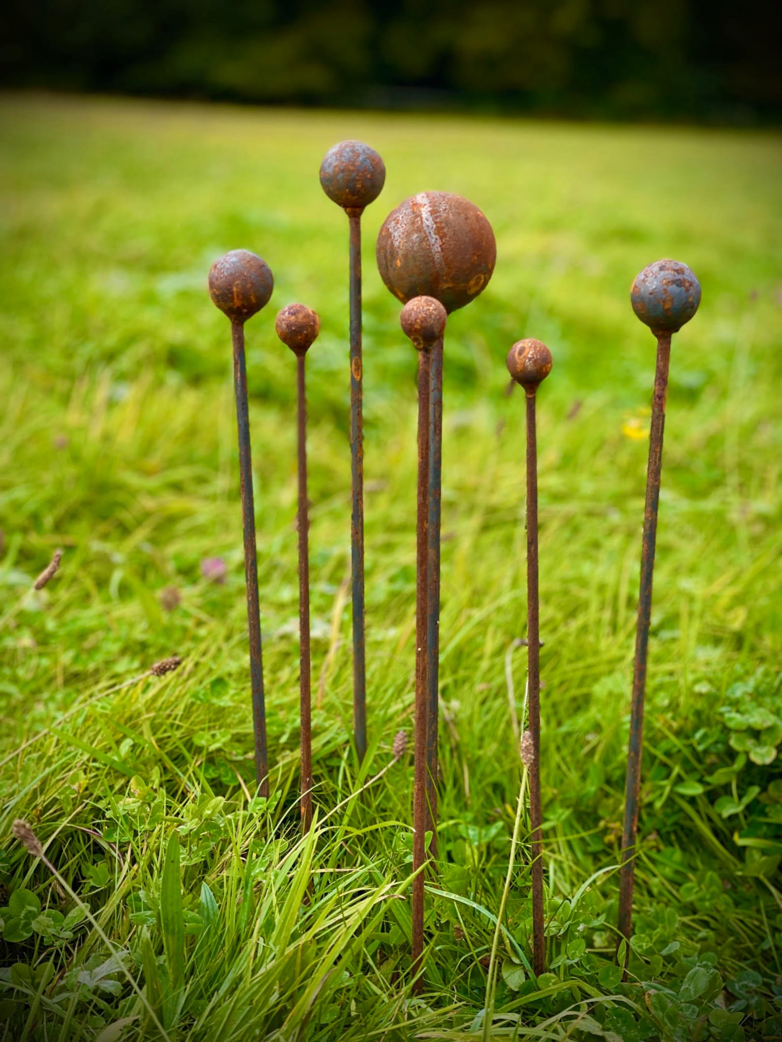 Exterior Rustic Rusty Metal Garden Ball Stake Plant Support Etsy