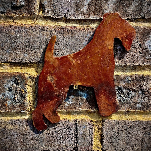 Large Exterior Rustic Rusty Lakeland Terrier Dog Garden Wall Hanger House Gate Fence Sign Hanging Metal Art Sculpture  Gift