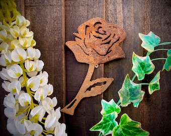 Exterior Rose Flower Garden Wall House Gate Fence Shed Sign Hanging Metal Rustic Bird Bath Bird Feeder Art  Gift   Present