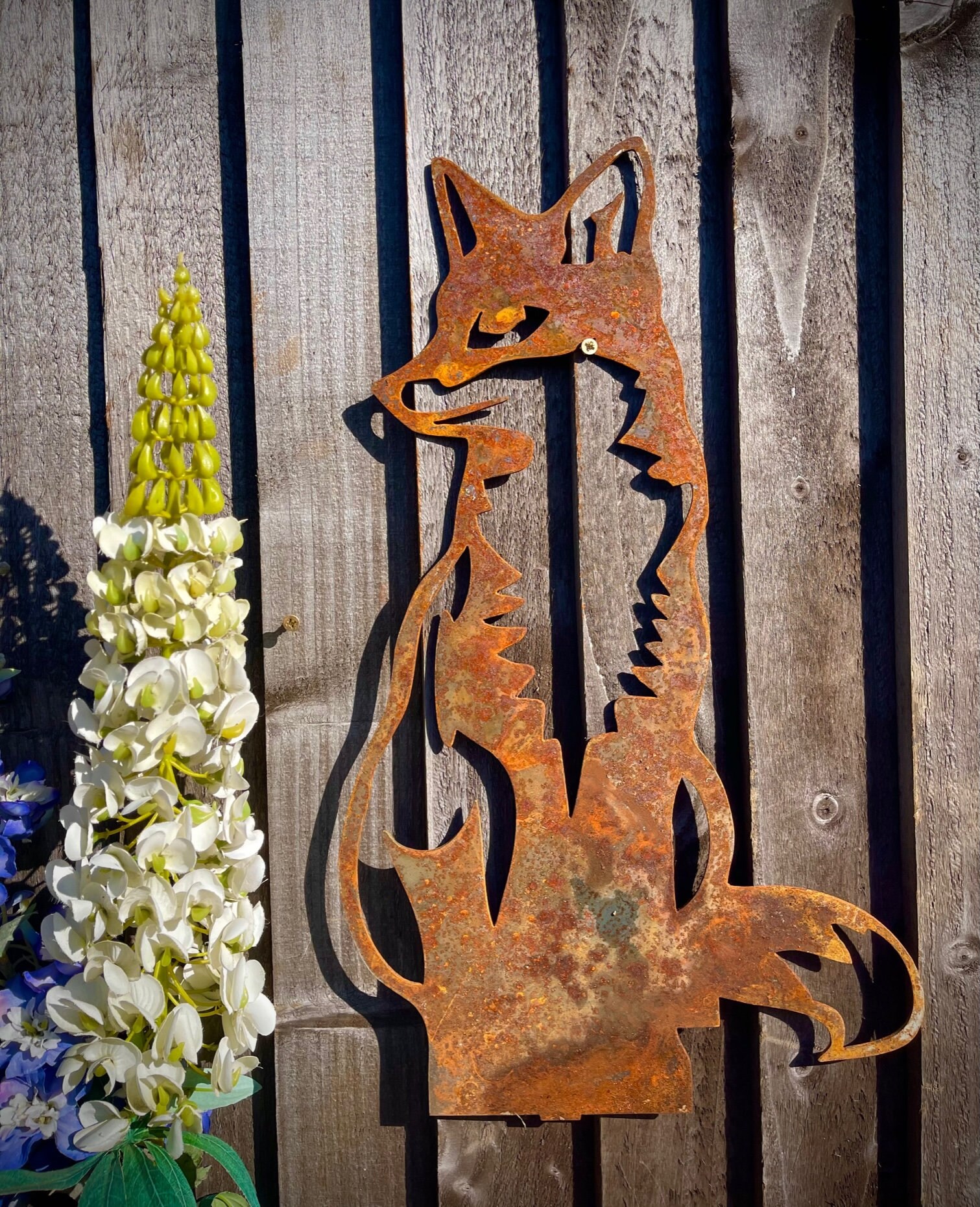 Exterior Rustic Metal Fox Foxy Garden Sculpture Flower Bed