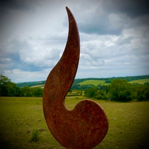 Small Rustic Metal Garden Fire Single Flame Abstract Sculpture - Yard Art /  Art / Garden Stake  Gift   Present