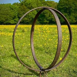 Medium Rustic Metal Garden Ring Hoop Sculpture 50cm - Pair of Rusty Ring Circle Garden Yard Art / Globe / Sphere Yard Centre Piece  Art