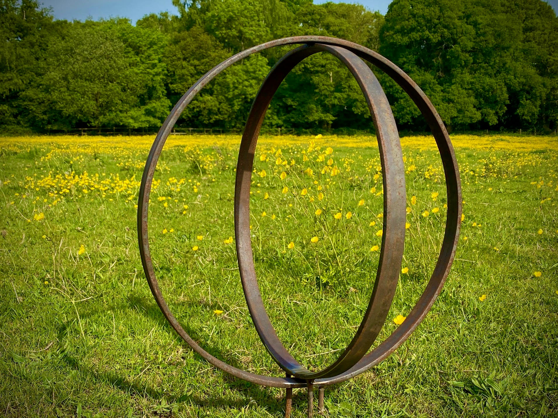 Medium Rustic Metal Garden Ring Hoop Sculpture 50cm - Pair of Rusty Ring Circle Garden Yard Art / Globe / Sphere Yard Centre Piece  Art