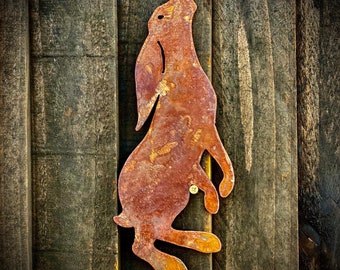 Large Exterior Rustic Rusty Moon Hare Rabbit Garden Wall Hanger House Gate Fence Sign Hanging Metal Art Shed Sculpture  Gift