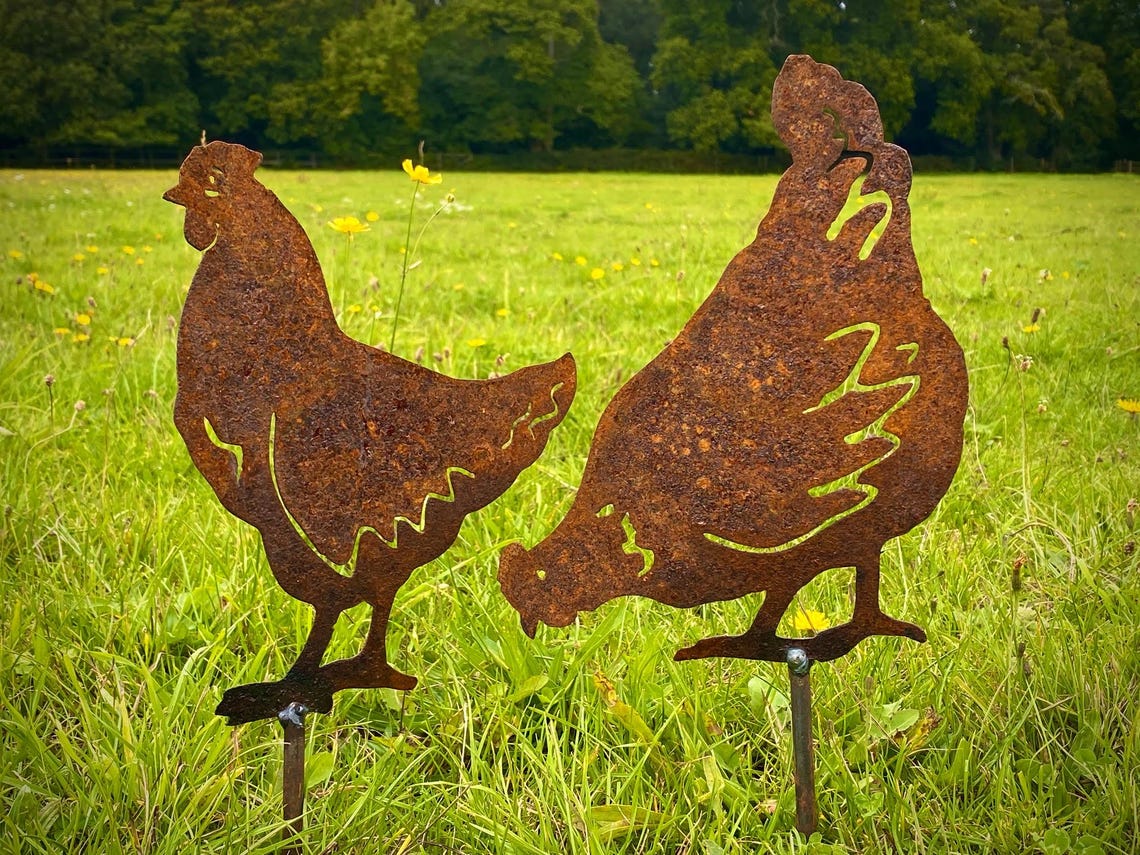 Rusty Chicken Exterior Rustic Rusty Hen & Chicken Garden Art Yard Sculpture Gift - Etsy