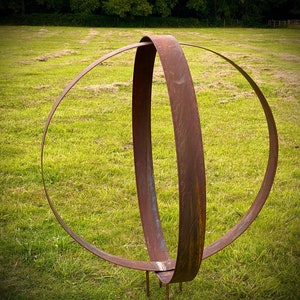 Medium Rustic Metal Wide Garden Ring Hoop Sculpture 50cm - Pair of Rusty Ring Circle Garden Art / Globe / Sphere  Gift   Present