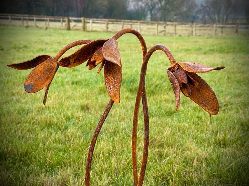 Exterior Rustic Rusty Metal Snowdrops Flower Garden Art Garden Stake Yard Art Sculpture Spring Gift Present image 3