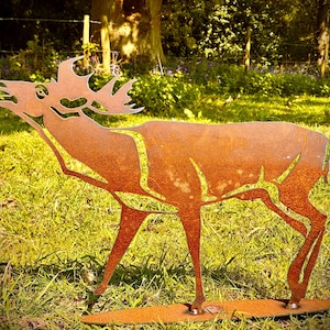 Exterior Rustic Metal Bellowing Stag Garden Stake Yard Art  Sculpture  Gift   Present