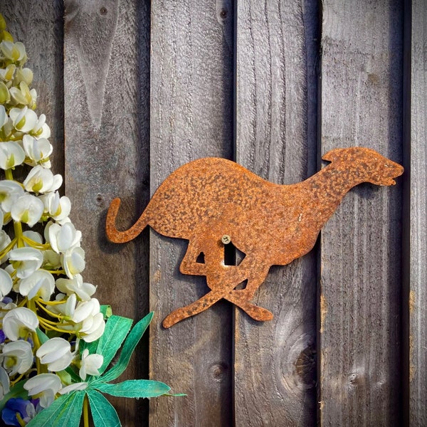 Exterior Rustic Rusty Running Whippet Greyhound Lurcher Dog Garden Wall Fence Topper Gate Sign Hanging Metal Art Sculpture