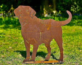 Extérieur en métal rustique chien labrador jardin piquet de jardin art sculpture cadeau cadeau