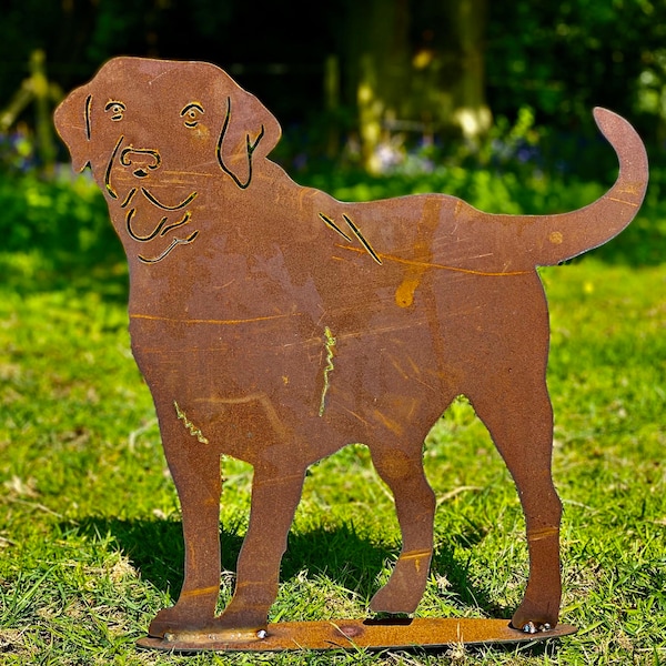 Exterieur Rustiek Metaal Labrador Hond Tuin Staak Yard Kunst / Bloem Bed Beeldhouwwerk Cadeau Cadeau