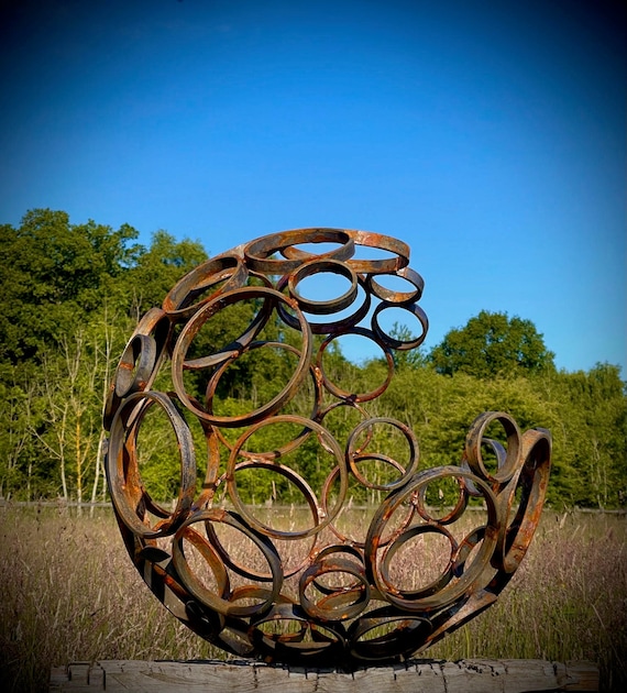 Exterior Rustic Garden Moon Circle Sphere Open Ball Abstract Rusty Metal Garden Yard Art Lawn Centre Piece Flower Bed Sculpture Gift Idea Etsy
