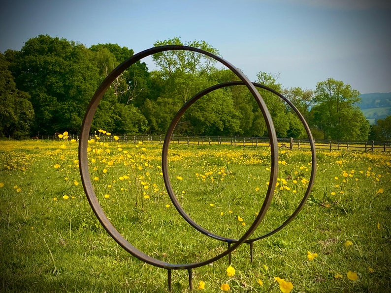 Large Rustic Metal Garden Ring Hoop Sculpture Pair of Rusty Etsy