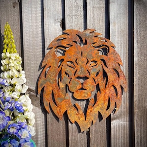 Exterior Lion Lion King Safari Zoo Big Cat Roar Garden Wall House Gate Sign Hanging Rustic Rusty Metal Art Gift