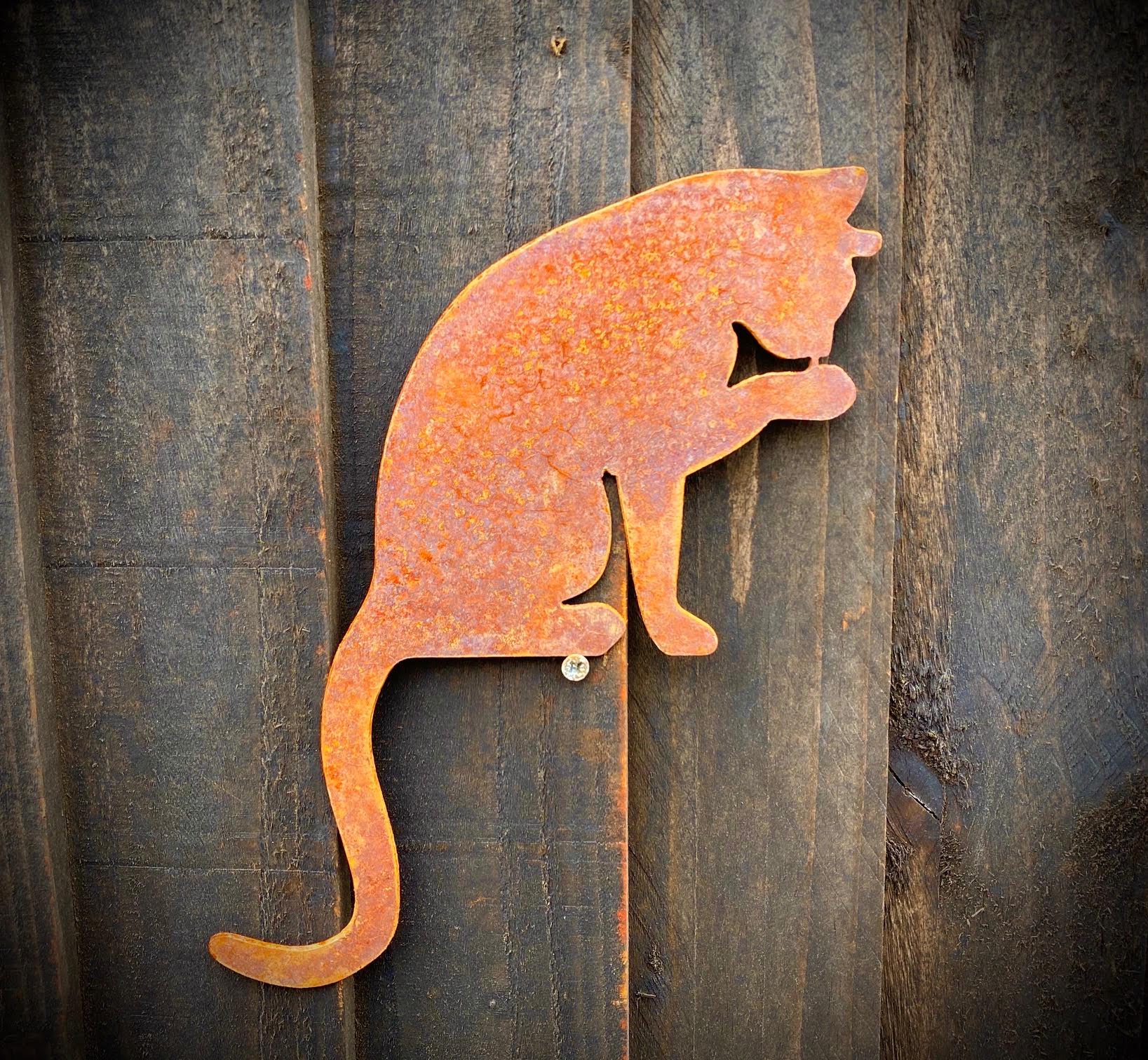 Ornement Jardin Métal Chat - Sculpture Silhouette Rouillée, Décoration Extérieur Clôture, Cadeau Halloween Chat