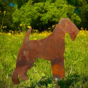 Small Exterior Rustic Rusty Metal Lakeland Terrier Dog Garden Yard Art Sculpture Gift