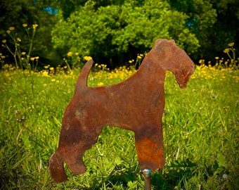 Small Exterior Rustic Rusty Metal Lakeland Terrier Dog Garden Stake Yard Art  Flower Bed Rockery Vegetable Patch Sculpture  Gift