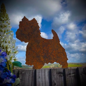 Exterior Rustic Rusty Metal Westie West Highland Terrier Dog Pet Animal Garden Stake Fence Topper Wall Sign Yard Art Sculpture Gift