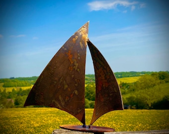 Large Rustic Rusty Metal Sail Sailing Boat Garden Yard Art Fence  Rockery Flower Bed Wall Sculpture  Gift   Present