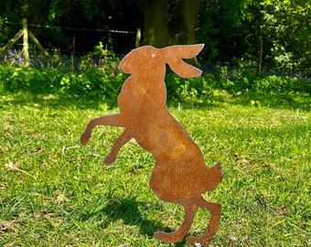 Exterior Small Rustic Metal Boxing Hare Rabbit Garden Stake | Etsy