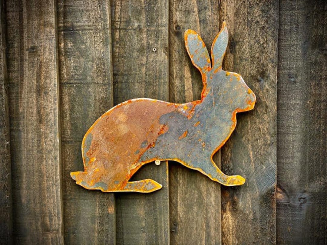 Exterior Rustic Hare Rabbit Crouching Garden Wall House Gate Fence Sign ...