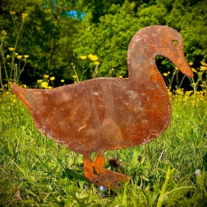 Medium Rustic Metal Exterior Rusty Duck Bird Garden Stake Yard Art  / Flower Bed / Pond / Lake / Vegetable Patch Sculpture  Gift