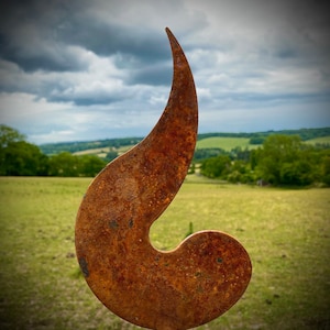 Large Rustic Metal Garden Fire Single Flame Abstract Sculpture - Yard Art /  Art / Garden Stake  Gift   Present
