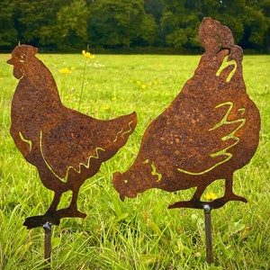 Exterior Rustic Rusty Metal Hen Head Down Chicken Pecking Farm Animal Eggs Garden Stake Yard Art  Flower Bed  Sculpture  Gift