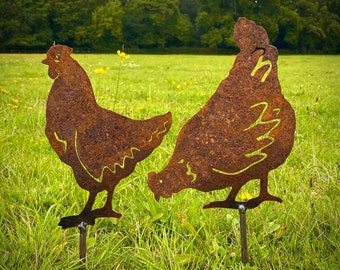 Exterior Rustic Rusty Metal Hen Head Down Chicken Pecking Farm Animal Eggs Garden Stake Yard Art  Flower Bed  Sculpture  Gift