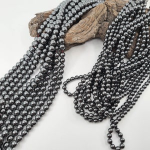 Round Hematite bead in genuine natural stone, semi-precious, 6 and 8 mm for manufacturing, jewelry creation, creative hobbies