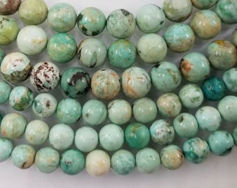 Perles de Turquoise du Pérou en véritable pierre naturelle, ronde lisse, semi précieuse, 6 et 8 mm pour fabrication bijoux, loisirs créatifs