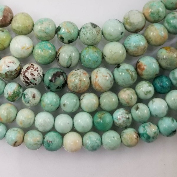 Perles de Turquoise du Pérou en véritable pierre naturelle, ronde lisse, semi précieuse, 6 et 8 mm pour fabrication bijoux, loisirs créatifs