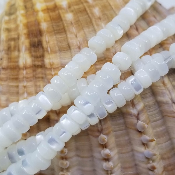 Perle Heishi en Nacre blanche naturelle de 4 et 6 mm, perle plate lisse pour fabrication, création de bracelets, colliers et autres bijoux