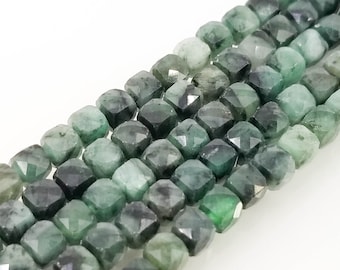 Smaragd facettierte Würfelperle 4 mm, Naturstein zum Basteln von Armband, Halskette, Ohrring, facettierte kubische Perlen, Heishi