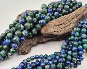 Azurite Malachite bead in real natural stone, smooth round, semi-precious, 6 and 8 mm for jewelry making, creative hobbies