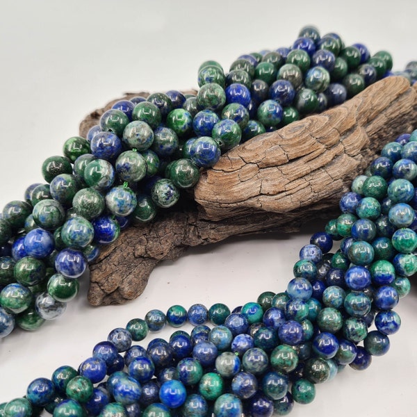 Perle d'Azurite Malachite en véritable pierre naturelle, ronde lisse, semi précieuse, 6 et 8 mm pour fabrication de bijoux, loisirs créatifs