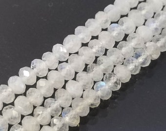 Mondstein, facettierte Perlen 3x4 mm, Naturstein zum Basteln von Armband, Halskette, Ohrring, flache facettierte Perle, Heishi