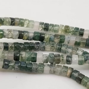 Heishi Agate Moss natural stone beads of 4 mm, smooth flat bead for making, creating bracelets, necklaces and other jewelry