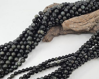 Perle Obsidienne Oeil céleste pour fabrication bijoux, loisir créatif, en véritable pierre naturelle, perle ronde semi précieuse 6 et 8 mm