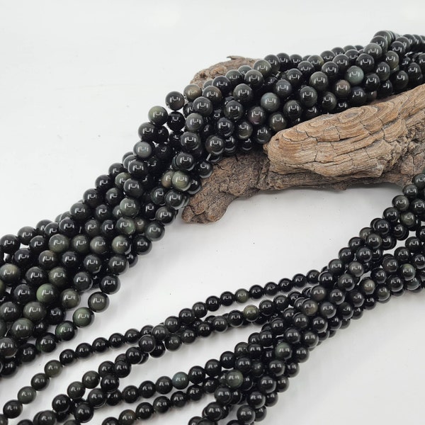 Perle Obsidienne Oeil céleste pour fabrication bijoux, loisir créatif, en véritable pierre naturelle, perle ronde semi précieuse 6 et 8 mm