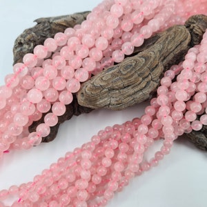 Round Rose Quartz bead for jewelry making, creative hobbies in real natural stone, semi-precious bead in 6 and 8 mm