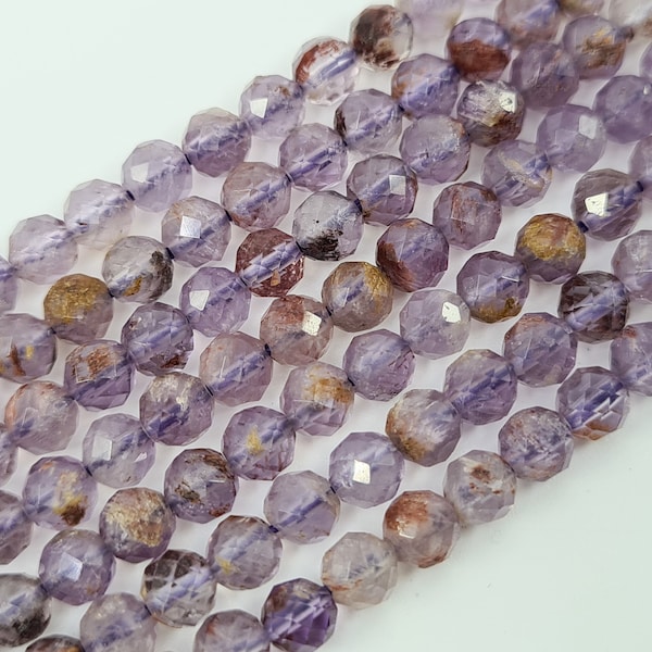 Perle Super 7, Cacoxénite, perles rondes à facettes 4 mm, pierre naturelle semi-précieuse  pour artisanat bracelet, collier, Heishi