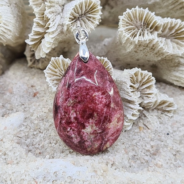 Pendentif en Thulite, Pierre naturelle semi-précieuse, lithothérapie (dynamisant), collier (femme/homme), minéraux, bijoux, 27 carats