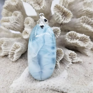 Larimar pendant, 81 carat semi-precious natural stone, lithotherapy (Anti-stress), necklace (woman/man), minerals, jewelry