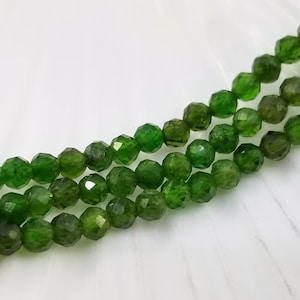 Natural Chrome Diopside Faceted Bead 4mm, Natural Stone for Craft Bracelet, Necklace, Faceted Beads