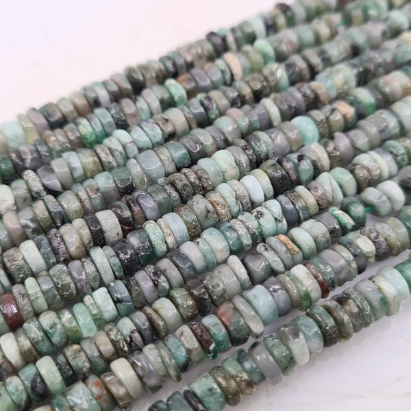 Flat smooth Heishi Emerald beads caliber 5.5 mm, natural stone for bracelet, necklace (woman/man), sale per 8 cm/approximately 42 beads