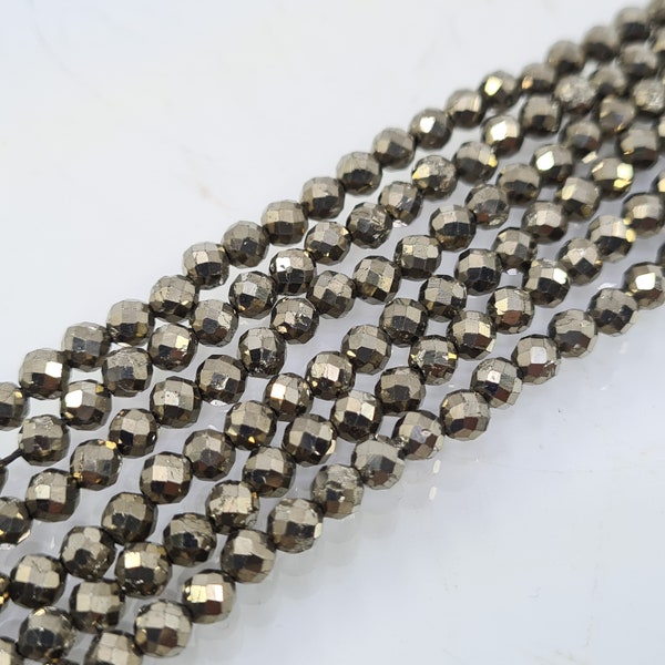 Pyrite, faceted bead caliber 4 x 3.8 mm, natural stone for jewelry creation, bracelet, necklace, flat faceted bead, Heishi