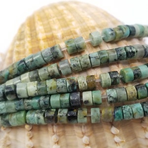 African Turquoise Heishi beads in natural stone of 4 mm, smooth flat bead for making, creating bracelets, necklaces, jewelry