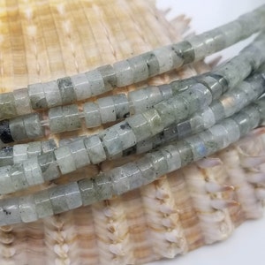 4mm Natural Stone Clear Labradorite Heishi Beads, Smooth Flat Bead for Making, Creating Bracelets, Necklaces and Jewelry